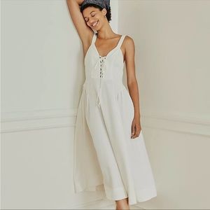 Free People White Ivory Lucy Tie Lace Up Front Maxi Dress XS